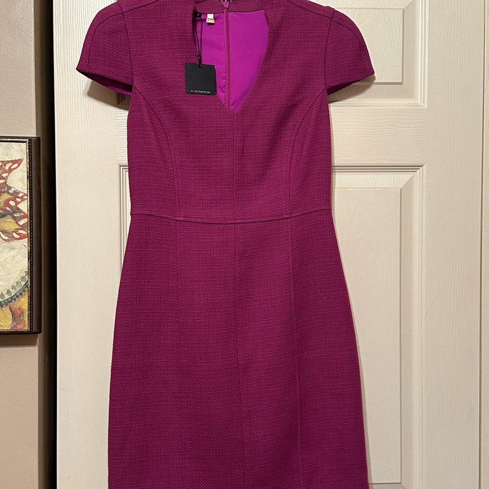 4. collective Size 2 Woven cranberry colored office dress knee length